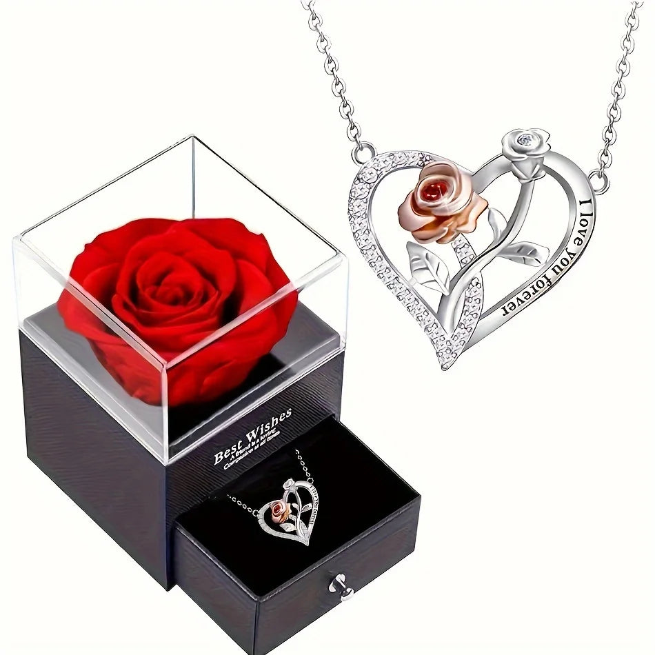 Artificial Rose With Necklace Gift Box